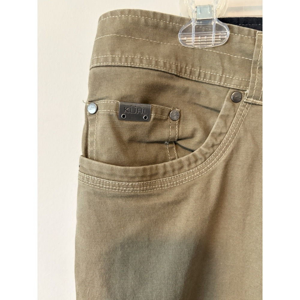 Kuhl Pants Mens Sz 38x30 Tan Kanvus Jean Canvas Patina Dye Outdoor Hiking EUC - Picture 2 of 7